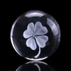 60mm 3d laser aarde vier blad klaver gegraveerde roos kristallen bol miniatuur bloem globe glazen bol woondecoratie ornament