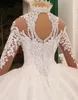 Vintage Ball Gown Wedding Dresses 2020 High Neck Luxury Train Long Sleeves Sparkle Applique Satin Bridal Gowns163d