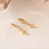 Or massif GF breloque fine beaucoup de boucles d'oreilles croix incrustées de CZ pour femmes fille conception spéciale bijoux de fête chrétienne que Dieu bénisse les femmes