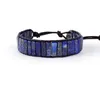 Fashion-end kvadratisk form lazuli singel läder wrap armband vintage vävning pärlstav manschett armband dropshipping s915