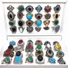 wholesale 24pcs/Lot women's rings vintage Jewelry antique silver plated gold color Rhinestone Gem Ring brand new mixed styles with a Box