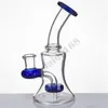 6.1" Glass Bong + Free Glass Bowl 14mm Joint Water Pipe Oil Dab Rig Color Heady Bongs Perc Beaker Bubbler Pipes 932