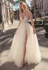 Muse Berta Bohemian Bröllopsklänningar Deep V Neck Lace Beaded Sequins Side Split Backless Beach Wedding Gown Sweep Train Robe de Mariée 4382