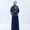 Oficjalny dynasty Qing Dynasty bawełniana kurtka lniana+ długa suknia bogaty mistrz kostium mężczyzn Performance Old Shanghai Tang Fine wykonanie 2024