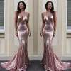 Rose Gold Mermaid Bridesmaid Dresses For Wedding Simple Sequined Sexy Halter Maid of Honor Gowns Custom Made Cheap Long Bridesmaid4635143