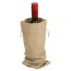 12pcs Rustic Jute Wine Bag Vintage Hessian Burlap Drawstring Gift Wine Bottle Bags For Wedding Party Decor Wrap Packaging283h