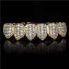 Luxury Design Diamond dentes Grillz Gold Vampire Fangs CZ Grillz para homens Mulheres no fundo da grillz com barra de moldagem4476428