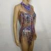 2 Style Colorful Tassels Flashing Crystals Sequins Bodysuit Sexy Backless Rhinestones Bodysuits Nightclub Teams Dance Costumes DS Stage Wear