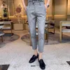 British Style Summer Formal Pants for Men 2020 Simple Solid Business Dress Pants Men Ankle Length Slim Fit Trousers 3Colors16225338