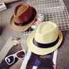 Men Women Hat Kids Children Straw Hats Cap Soft Fedora Panama Belt Hats Outdoor Stingy Brim Caps Spring Summer Beach