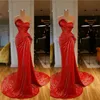 Robes rouges de soirée paillettes à paillettes Robe de bal sexy busée