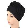 Enrole Cap Inverno mulheres muçulmanas Ruffle Chemo menina Hat Beanie Scarf Turban Chefe Polyester Casual flor fêmea Skullies Gorros