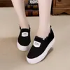 Hot Sale-height increasing breathable canvas shoes women black white platform sneakers wedges shoes for women flats tenis feminino casual