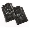 Fashion-2018 Rhinestone Inlay Fingerless Leather Gloves Casual Hot Sale Trendig Högkvalitativ Höst Kvinnor All-Mathach Be489