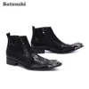 Batzuzhi Роскошные ручной работы Ботильоны мужчин черный натуральная кожа ботинки Обувь Бизнес партии Обувь chaussure Homme, US6-12