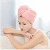 Mikrofiber Saç Havlu Hızlı DryWomen Şampuan Hızlı Sihirli Kurutucu Wrap Havlu Duş Cap Scrub Temizleme Aracı Banyo Saç Cap Wrap Button ile