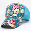 Floral Print Ponytail Baseball Cap Fashion Canvas Flower Mesh Sun Hat Outdoor Summer Women Travel Camping Sunscreen Hat 20pcs TTA908