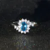 Exquisite 925 Sterling Silver Imitation Sapphire Gemstones Opal Birthstone Bride Princess Wedding Engagement Strange Ring Size 6 7 8 9 10
