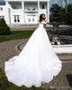 New Elegant Plain Satin Wedding Dresses Boho A Line Off Shoulder Trem da varredura de manga curta Vestidos de noiva Plus Size Robe de mariee