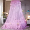 Kinderen elegante tule bed koepel bed netting luifel cirkelvormige roze ronde koepel beddening muggen net voor twin queen king