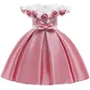 6pcs Baby Girl 3D Flower Silk Princess Dress voor trouwfeest Elegante kinderjurken voor peutermeisje Kinderen Fashion kleding