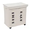 Iron Wire Frame Folding Storage Laundry Basket with Cover and Wheel