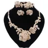 Parure di gioielli africani Placcato in oro 18 carati Moda Fiori da sposa Collana Bracciale Anello Orecchini Accessori da sposa Set di gioielli