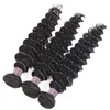 Ishow Brazilian Deep Wave 3 Paquetes de cabello humano con cierre de encaje 4x4 Extensiones vírgenes para mujeres 8-28 pulgadas Negro natural