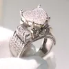 Choucong Mest sålda högkvalitativa vintagesmycken 925 Sterling Silver Pave White Saaphire CZ Diamond Eternity Kvinnor Bröllop Hjärta Band Ring