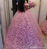 Nouveau Rose Robe De Bal Quinceanera Robes Hors Épaule Cristal Perlé Tulle Avec Des Fleurs Doux 16 Puffy Plus La Taille Parti De Bal Robes De Soirée