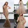 Prom Cristallini 2019 Kleider Sexy tiefer V-Ausschnitt Spitze Applikationen Perlen Feder Meerjungfrau Abendkleider Abnehmbarer Zug Besonderes OCN-Kleid