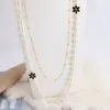 Wholesale- designer luxury classic cute flower elegant pearl multi layer long sweater statement necklace for woman gold white