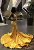 Великолепный желтый бархатный длинный шлейф русалка африканские платья выпускного вечера бусы с открытой спиной черные вечерние платья для девочек длинные вечерние платья больших размеров
