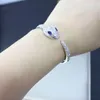 New designer high quality zircon stone paved blue eyes animal cuff bracelet bangle 18k white gold plated PUNK jewelry for women3393771