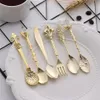 Vintage Spoons Fork Mini Royal Style Metal Gold Carved Coffee Snacks Fruit Prikkers Dessert Fork Kitchen Tool Teaspoon XD23242