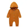 Baby hooded rompertjes kinderen solide botton jumpsuits lange mouw bodysuits casual onesies mode overalls broek boutique klim kleding AYP472