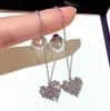 Söt Lång Dangle Heart Pendant Pearl Stud Örhängen för Woman Girls Fashion Luxury Designer Super Glittering Diamonds