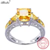 Blaike Genuine 925 Sterling Silver Yellow Topaz Rings For Women Men Charming Citrine Jewelry Square Zircon Birthstone Ring Gifts LY191226