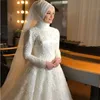 2021 Islâmico Marfim Full Renda Pérolas Vestido de Noiva Muçulmano sem Hijab Mangas Longas Árabe Vestidos de Noiva Dubai Vestidos de Noiva Modest284Z