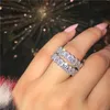 Vecalon Classic 925 Juego de anillos de plata esterlina Corte ovalado 3ct Diamante Cz Anillos de boda de compromiso para mujeres Bisutería nupcial