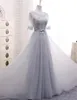 A-line Half Sleeves Lace Elegant Evening Dresses Prom Party Dress Blue Pink Grey White Red Evening Gown 2020 Long Formal Dress249g