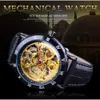 ForSining Royal Flower Watch Carving Gear Golden Movement äkta läder romerska nummer Bezel Mens Mechanical Watches Top Brand Lux298o