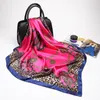 Fashion-Pink Leopard Hijab Scarf Women Silk Scarfs Foulard Square Head Wraps 2017 Ny Fashion Sjal Tillverkare 90 * 90cm