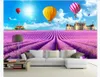 3D customized large photo mural wallpaper Blue sky white clouds hot air balloon lavender flower sea castle TV sofa background wall