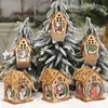 Kerst LED LICHT HOUT HOUSE Kerstboomdecoraties voor Home Holiday Hanging ornamenten Geschenk gloeiend feest Decor1236G