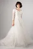 Vintage Demi Manches A-ligne Robes De Mariée 2019 Modeste Cathédrale Train Dentelle Broderie Full Back Country Garden LDS Wedding Gown275O