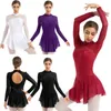 Stage Wear Women Shiny Rhinestone Mesh Long Sleeve Figure Skating Dress Ballet Dancewear Gymnastics Leotard Competition Performance Costume