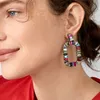 Boho étnico colorido cristal Pendientes de piedra para las mujeres Moda geométrica Geométrica Rhinestone Dedge Pendiente Body Party Club Holiday Jewelry