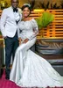 Nigerian Mermaid Wedding Dresses Sweetheart Beaded Lace Appliqued Long Sleeves Chapel Train Length African Black Girl Bridal Gowns BA