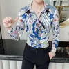 القمصان غير الرسمية للرجال 2021 Starry Sky Print Men Baroque Slim Fit Party Club Shirt ذكر Camisa Homem Luxury Long Long 4XL1279V